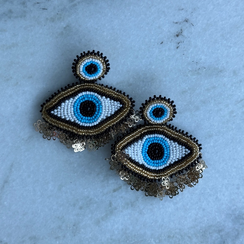 Handmade beaded evil eye earrings